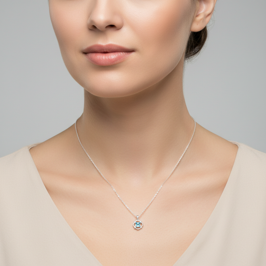Neelara 925 Sterling Silver Blue Topaz Pendant Necklace