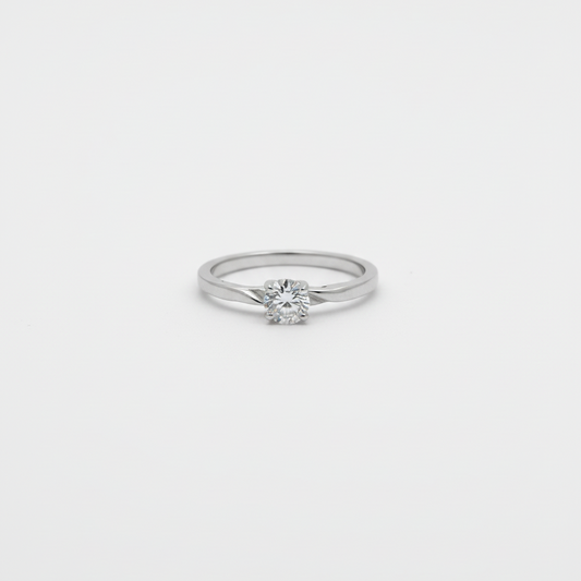 Classic Silver Solitaire Ring with Round-Cut Crystal For Women