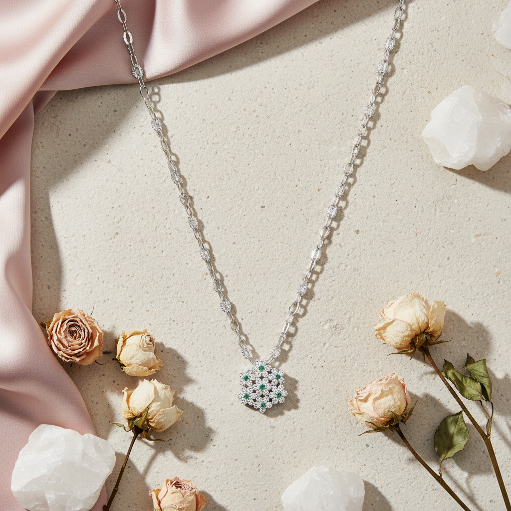 Vridha 925 Sterling Silver Floral Pendant Necklace