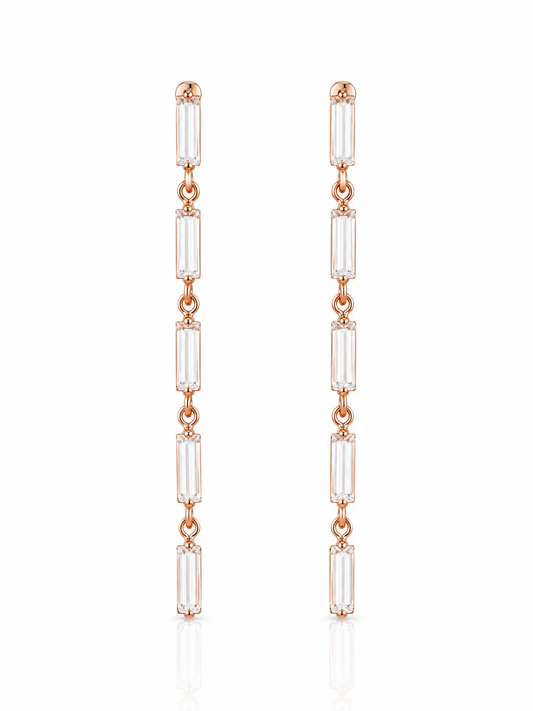 GAURA Celeste Rose Gold Baguette Drop Earrings