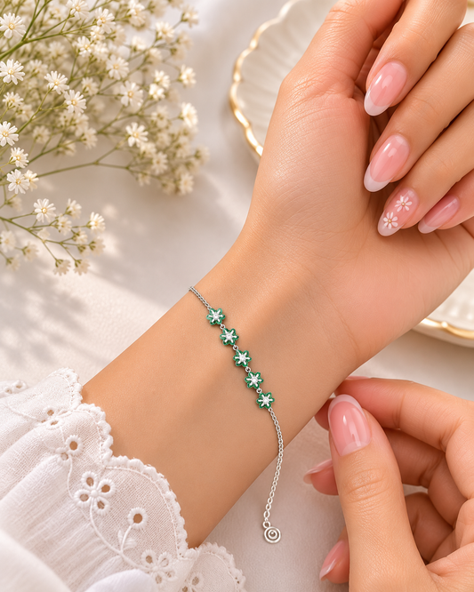 GAURA Emerald Bloom Silver Bracelet