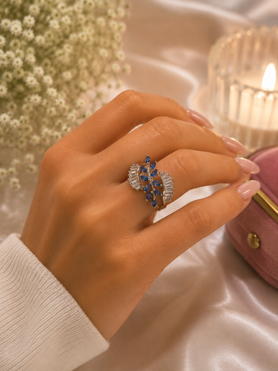 Azure Leaf Adjustable Ring