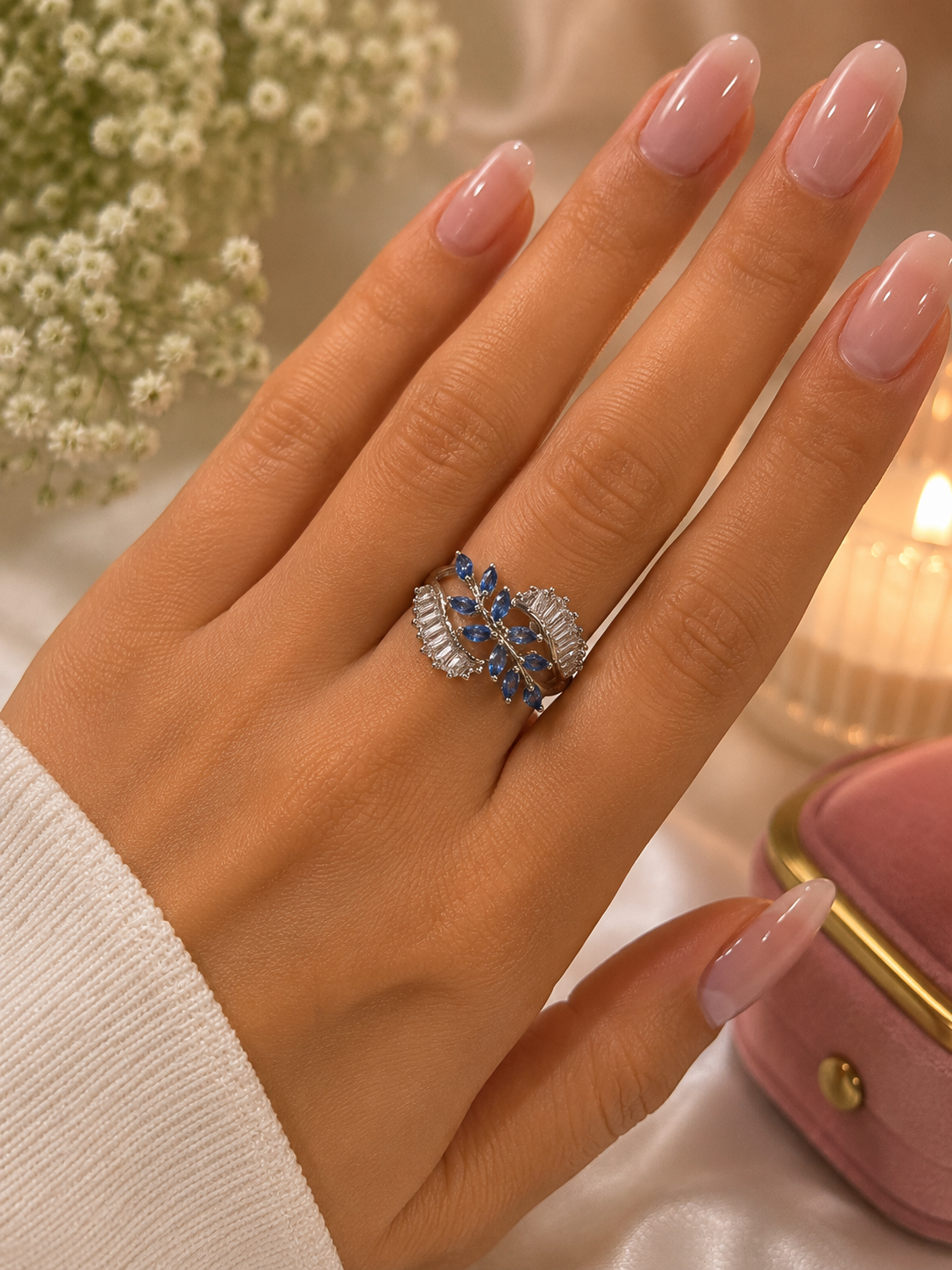 Azure Leaf Adjustable Ring