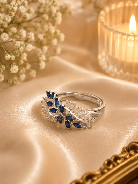 Azure Leaf Adjustable Ring