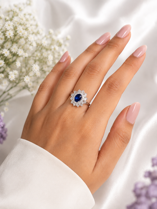 Royal Sapphire Halo Ring