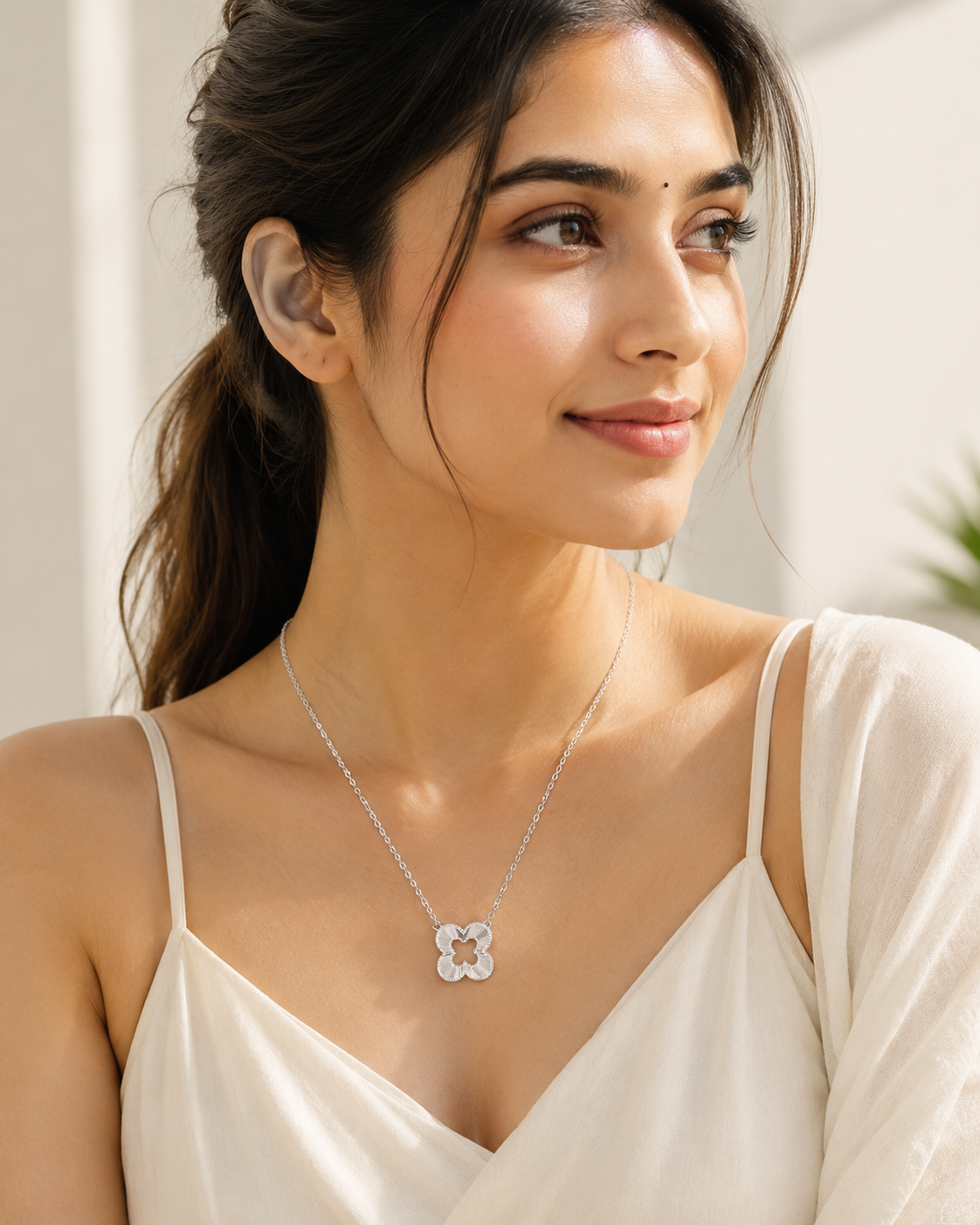 Luna Clover Sterling Silver Pendant Necklace