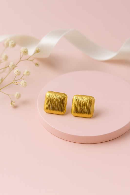 Golden Aura Textured Square Studs