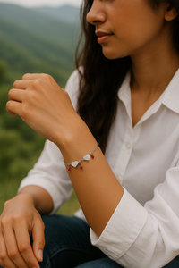 Dainty Heart & Ruby Drop Silver Bracelet