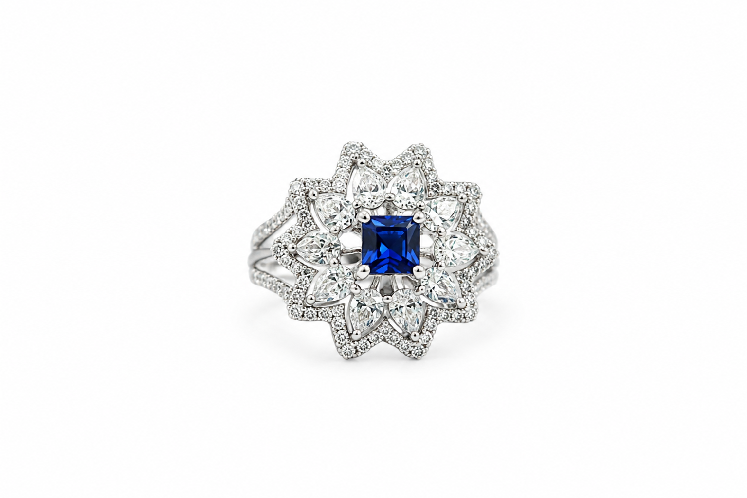 Silver Sapphire Bloom Ring
