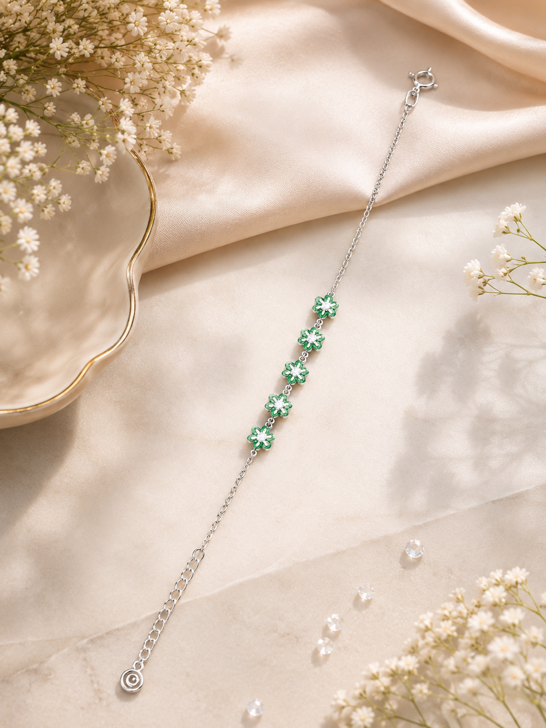GAURA Emerald Bloom Silver Bracelet