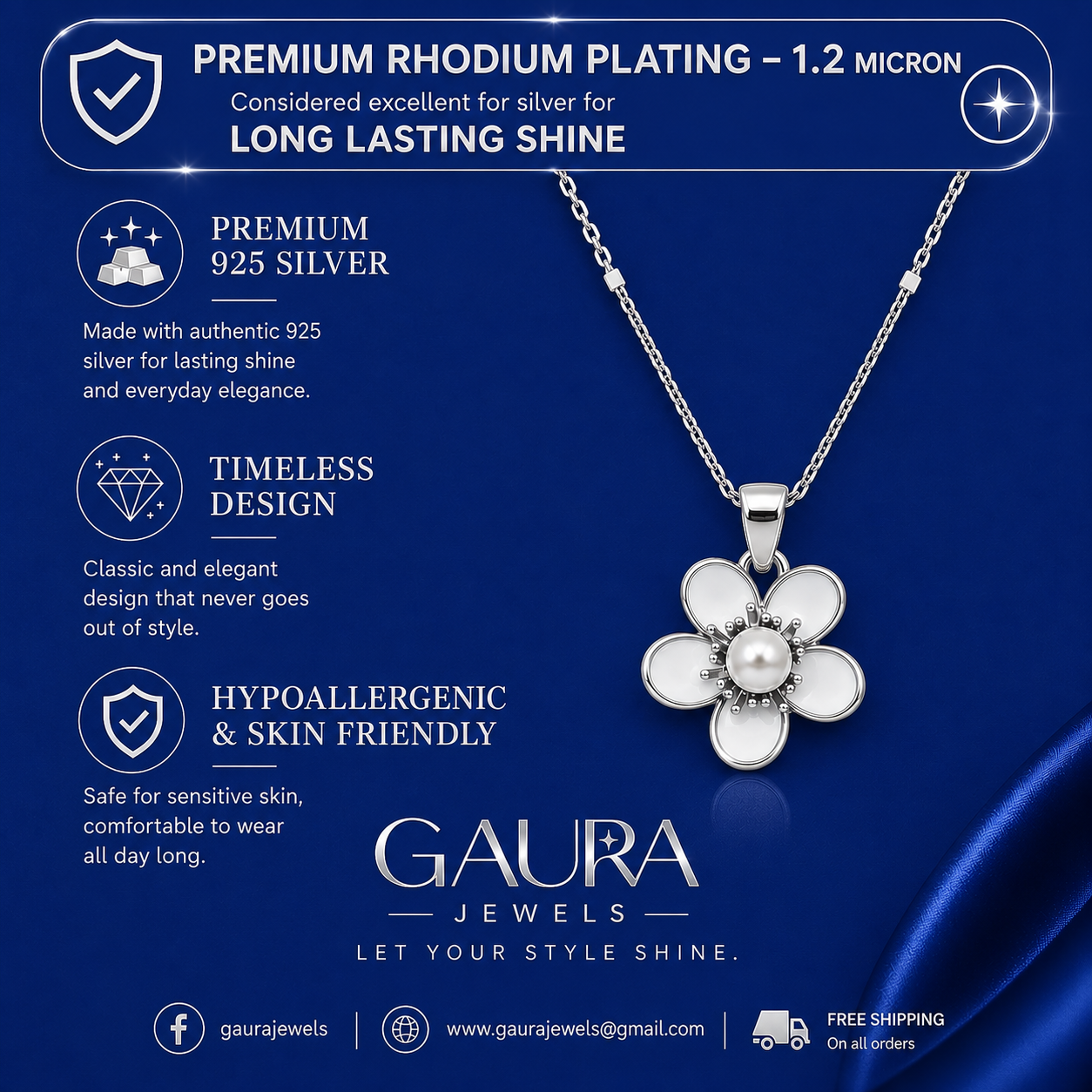 Trisha Pearl Flower Silver Pendant Necklace Chain For Women