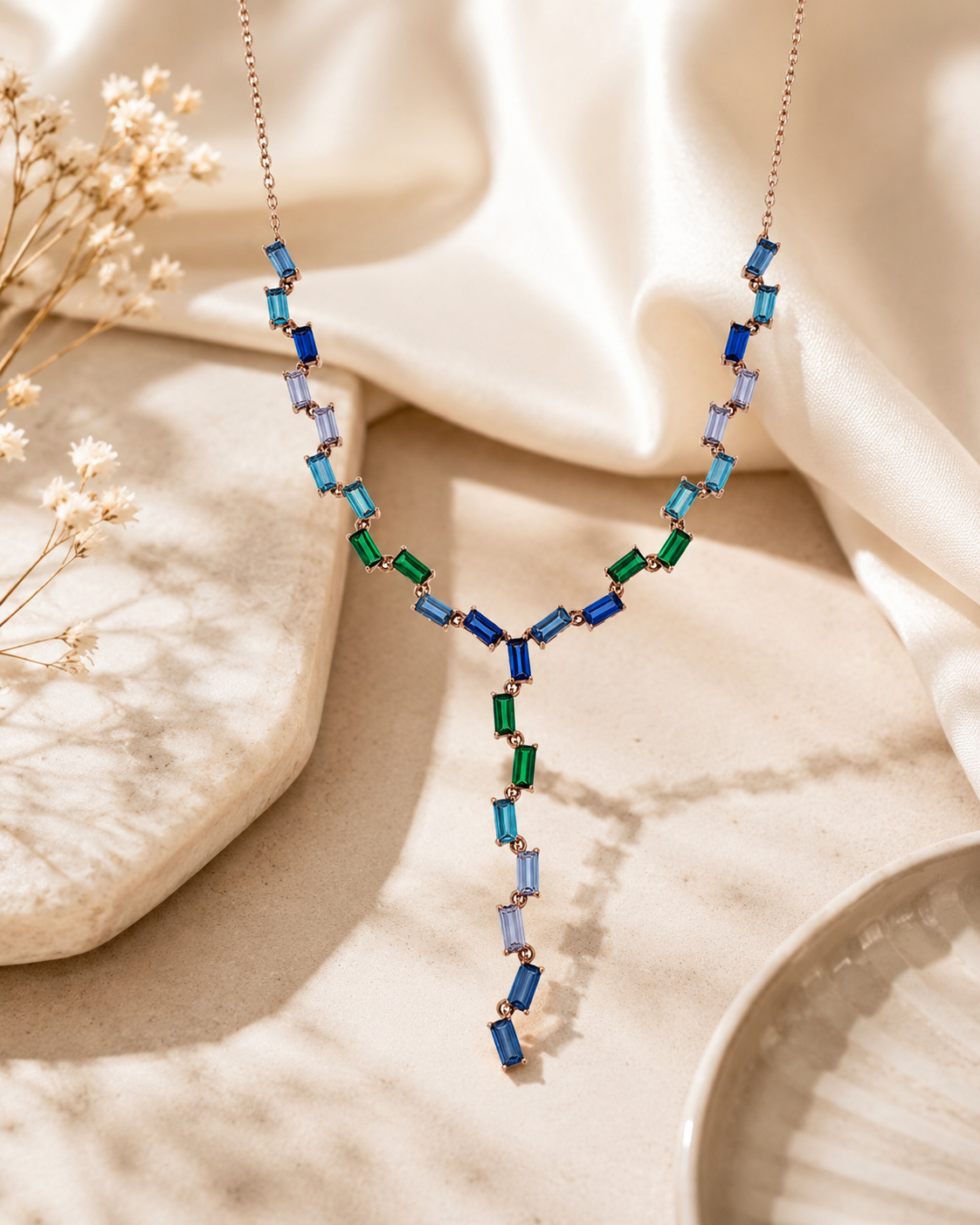 Elegant Multicolor Gemstone Y Necklace For Women