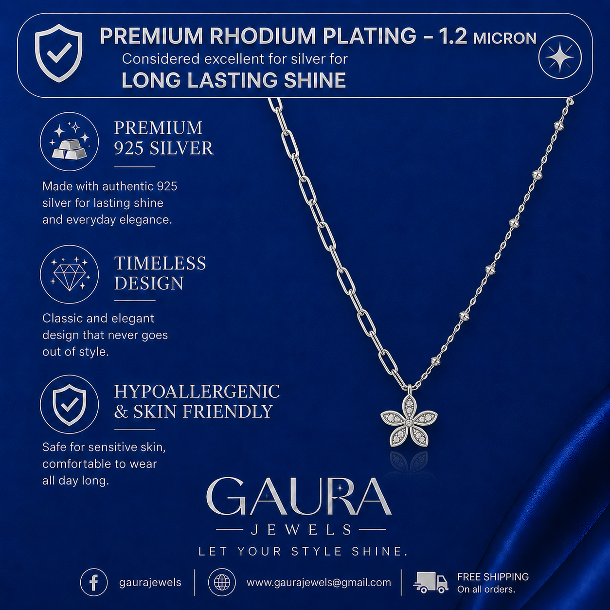 Silver Double-Layer Geometric Charm Dangle Necklace