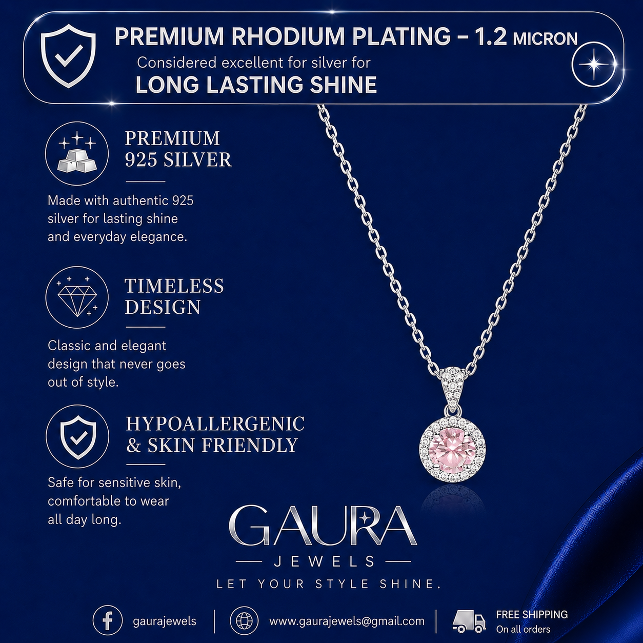Gulika 925 Sterling Silver Pink Zircon Halo Necklace
