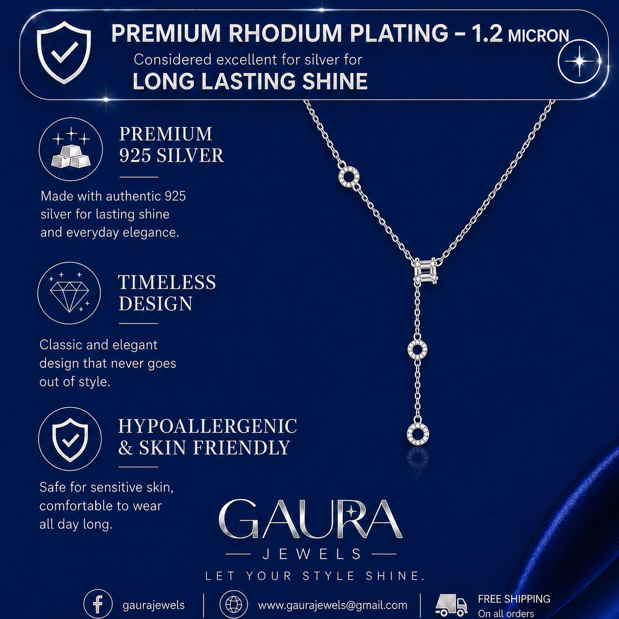 Nayra 925 Sterling Silver Drop Lariat Necklace
