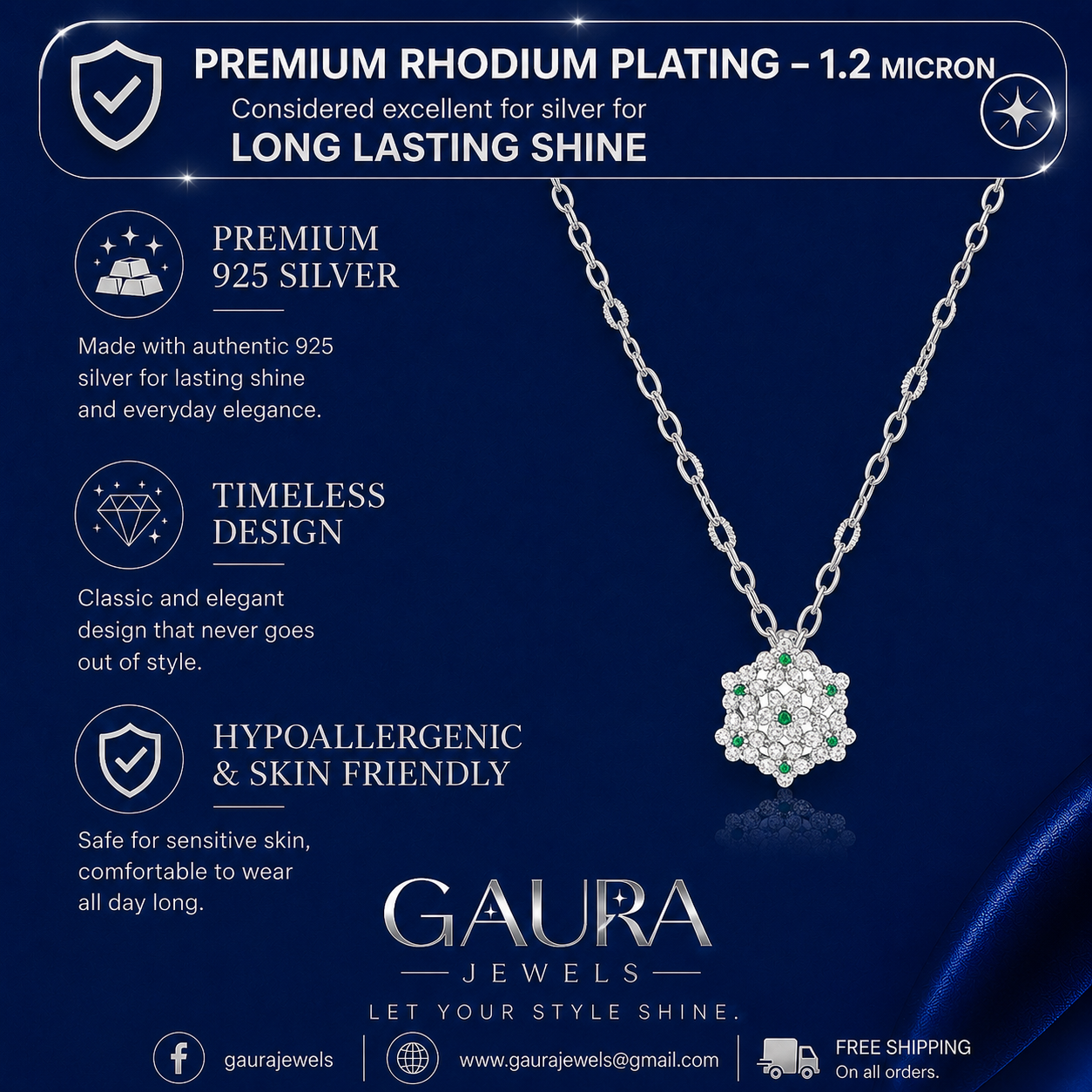 Vridha 925 Sterling Silver Floral Pendant Necklace