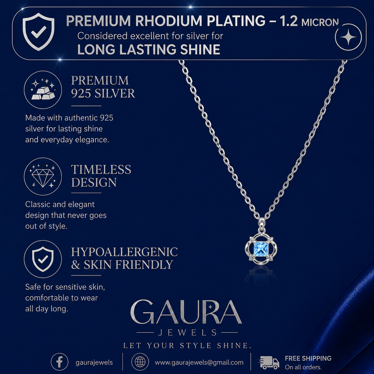 Neelara 925 Sterling Silver Blue Topaz Pendant Necklace