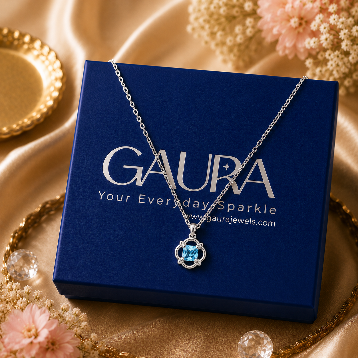 Neelara 925 Sterling Silver Blue Topaz Pendant Necklace