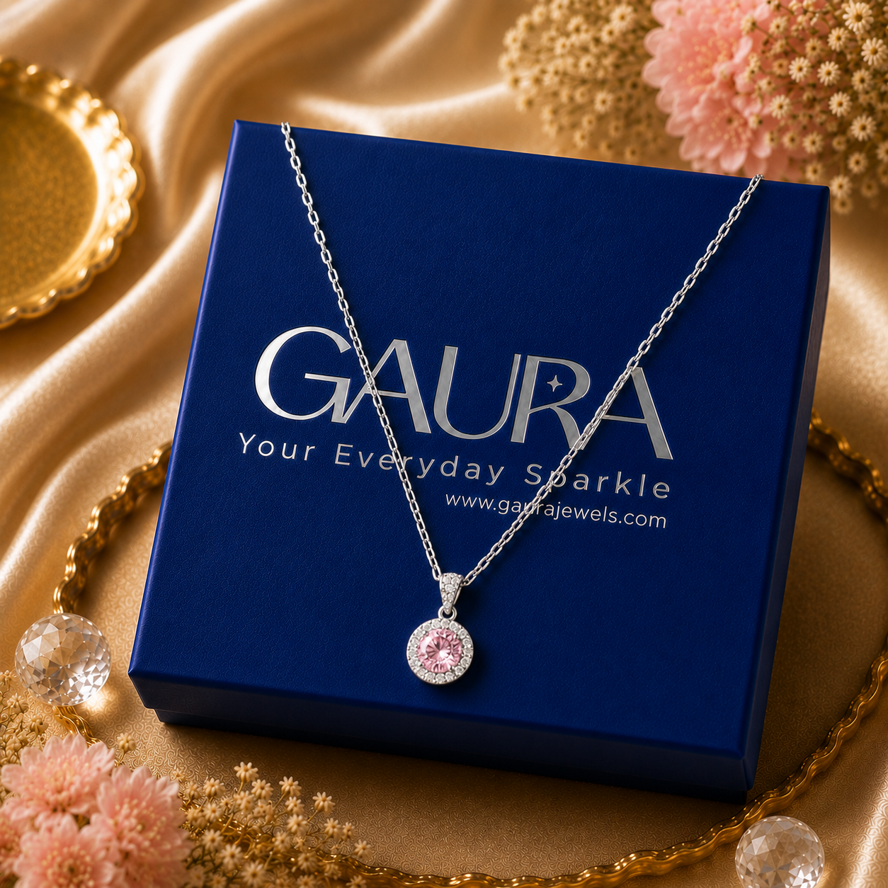 Gulika 925 Sterling Silver Pink Zircon Halo Necklace