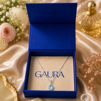 Aarunya 925 Sterling Silver Blue Topaz Teardrop Pendant Necklace