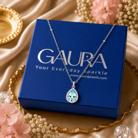 Aarunya 925 Sterling Silver Blue Topaz Teardrop Pendant Necklace