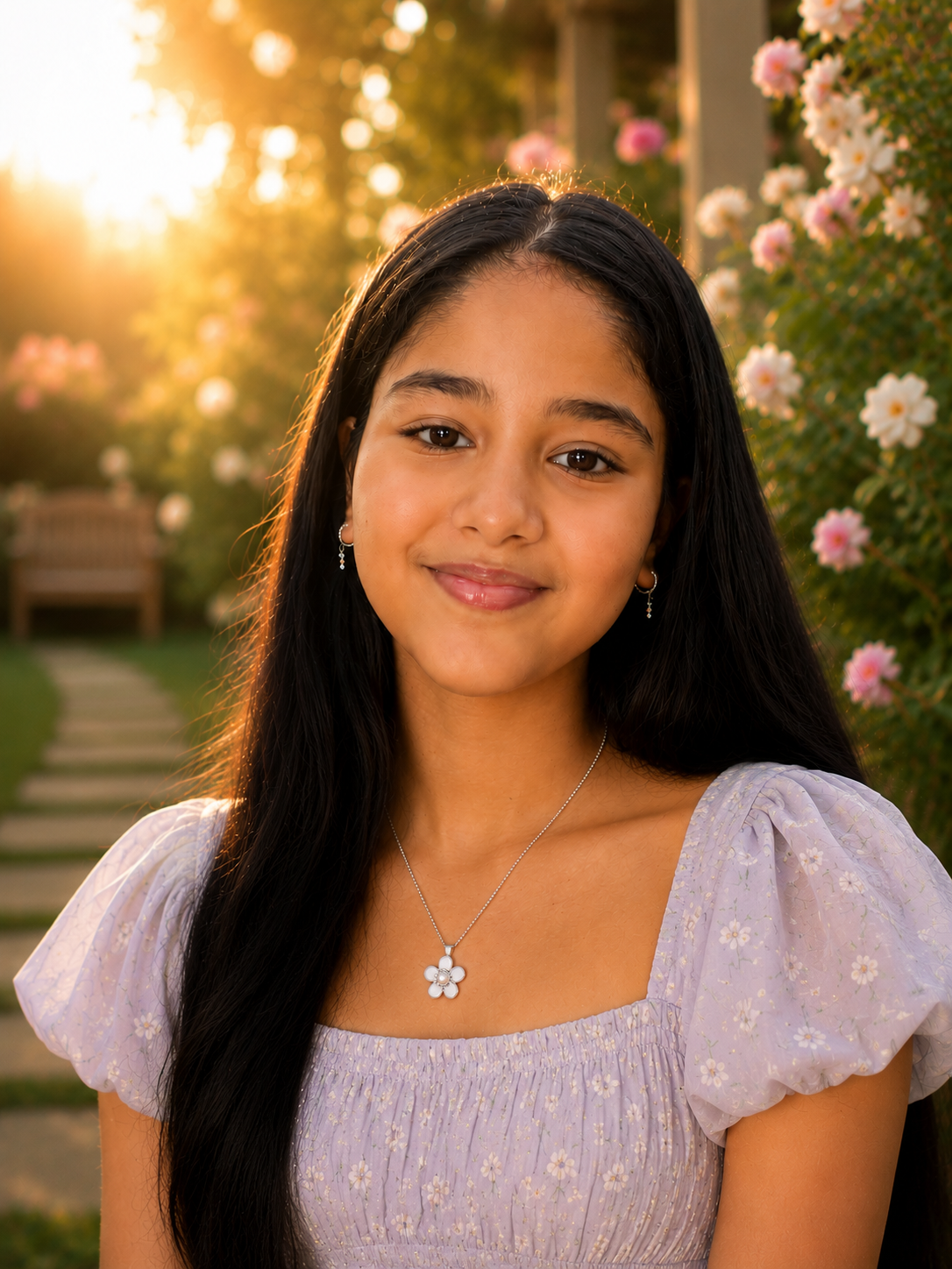 Trisha Pearl Flower Silver Pendant Necklace Chain For Women