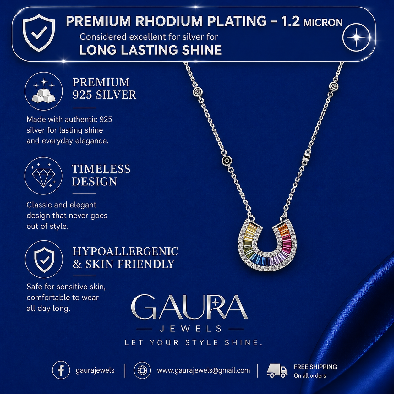 Saubhya 925 Sterling Silver Lucky Horseshoe Necklace