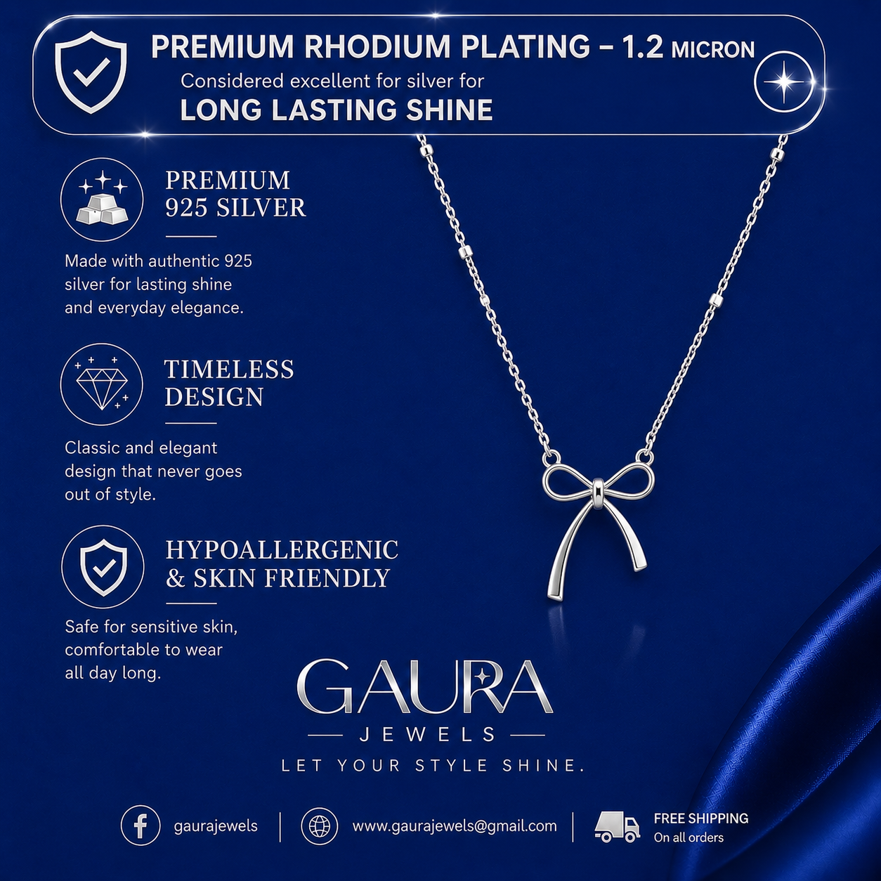 Bandhika 925 Sterling Silver Bow Necklace