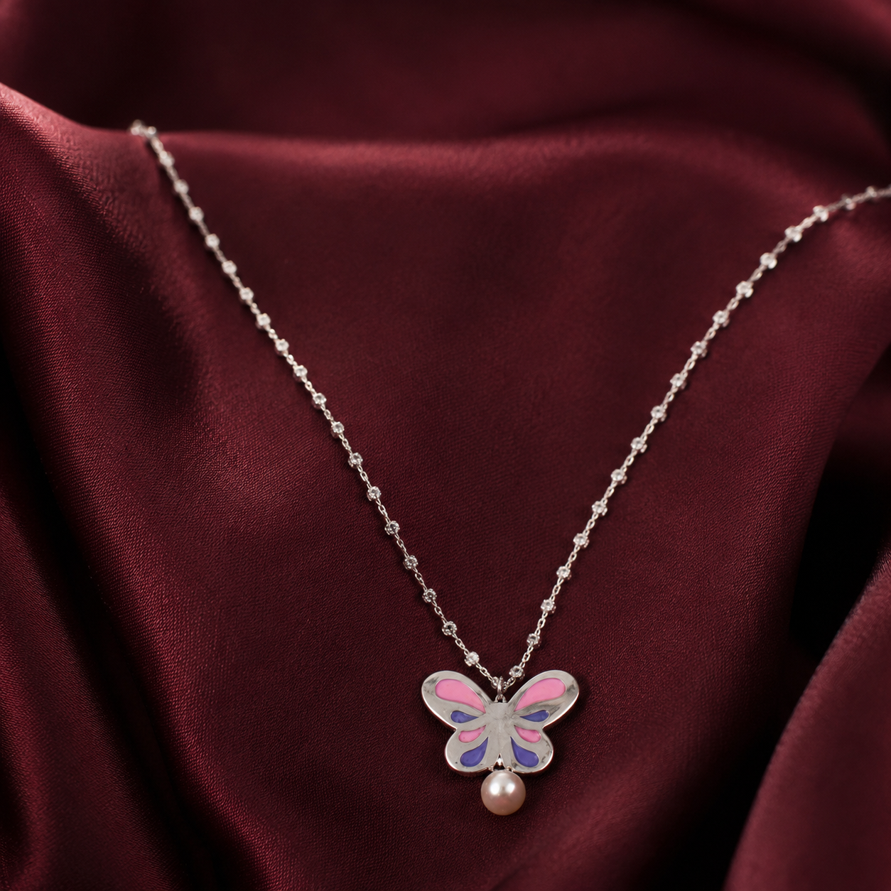 Butterfly Blush Silver Necklace