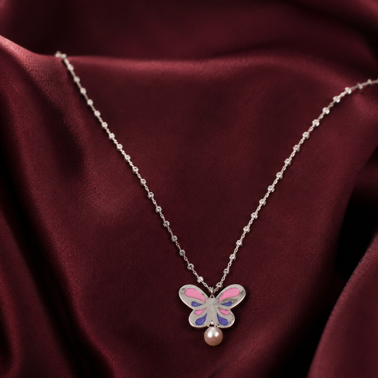 Butterfly Blush Silver Necklace