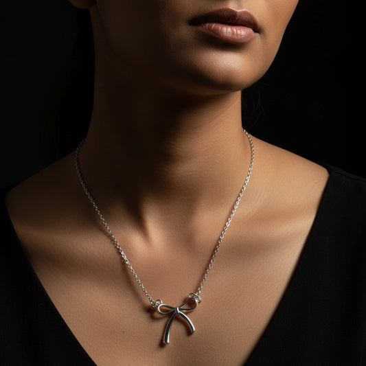 Silver Bow of Timeless Elegance Necklace