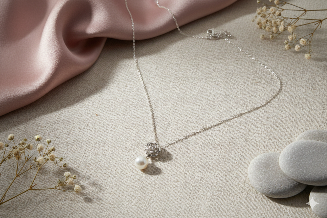 Eterna Rose Pearl Sterling Silver Necklace