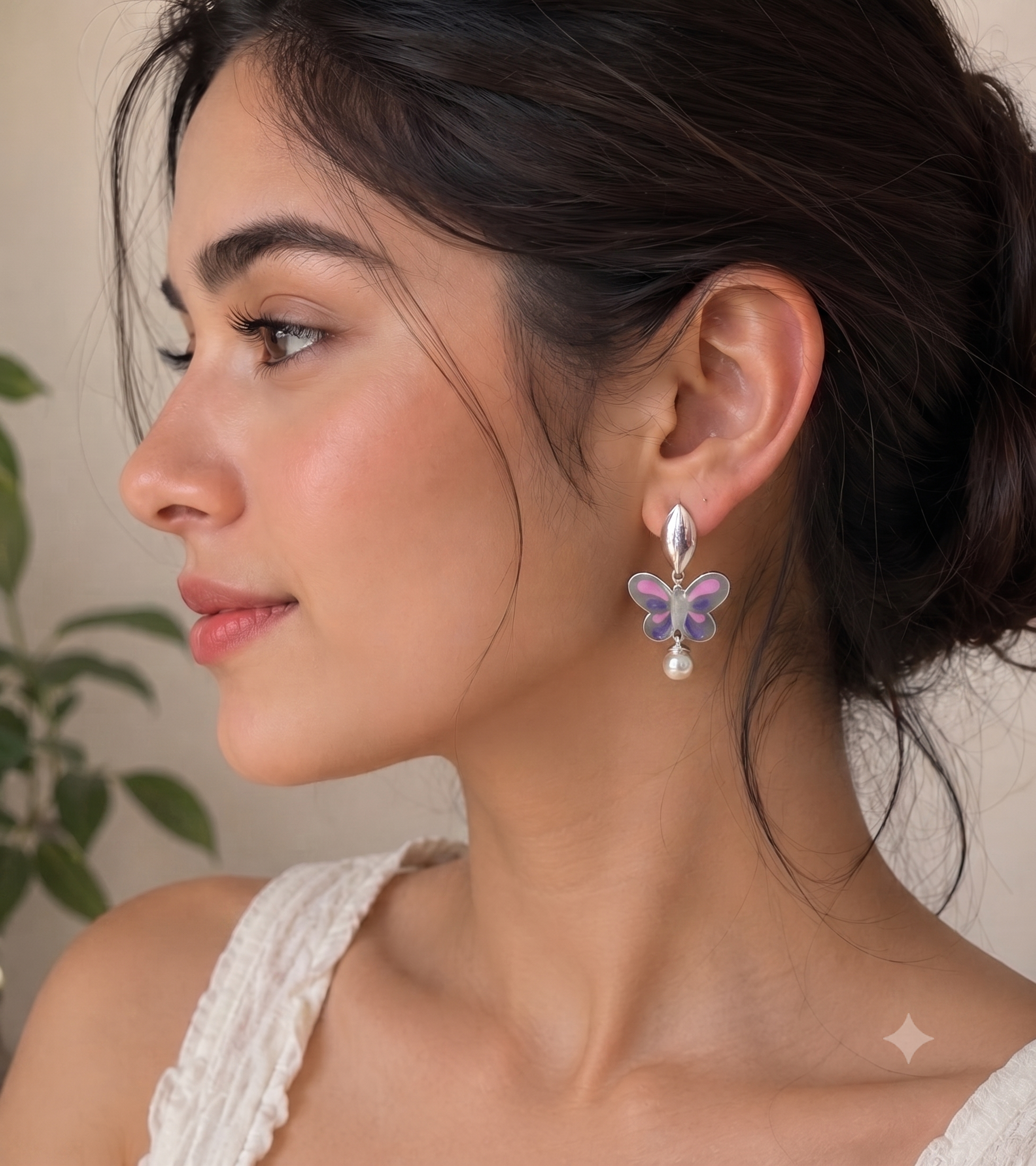 Flutter Pearl Butterfly Earrings – 925 Sterling Silver