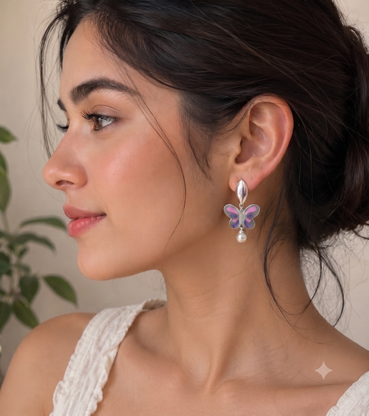 Flutter Pearl Butterfly Earrings – 925 Sterling Silver