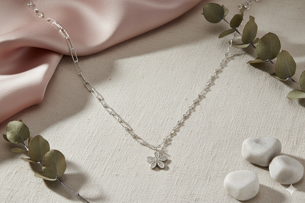 Silver Double-Layer Geometric Charm Dangle Necklace