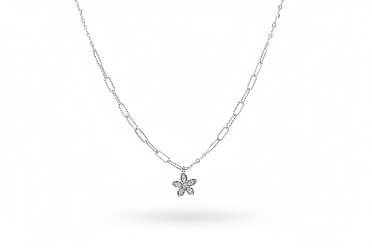 Silver Double-Layer Geometric Charm Dangle Necklace