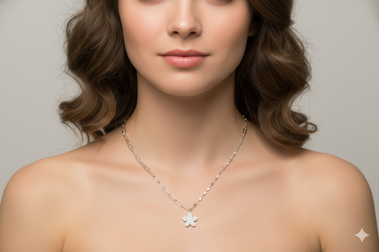 Silver Double-Layer Geometric Charm Dangle Necklace