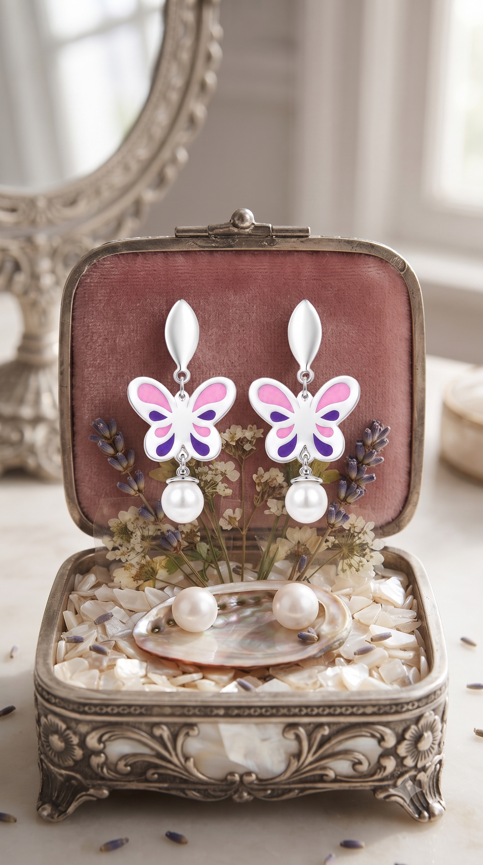 Flutter Pearl Butterfly Earrings – 925 Sterling Silver