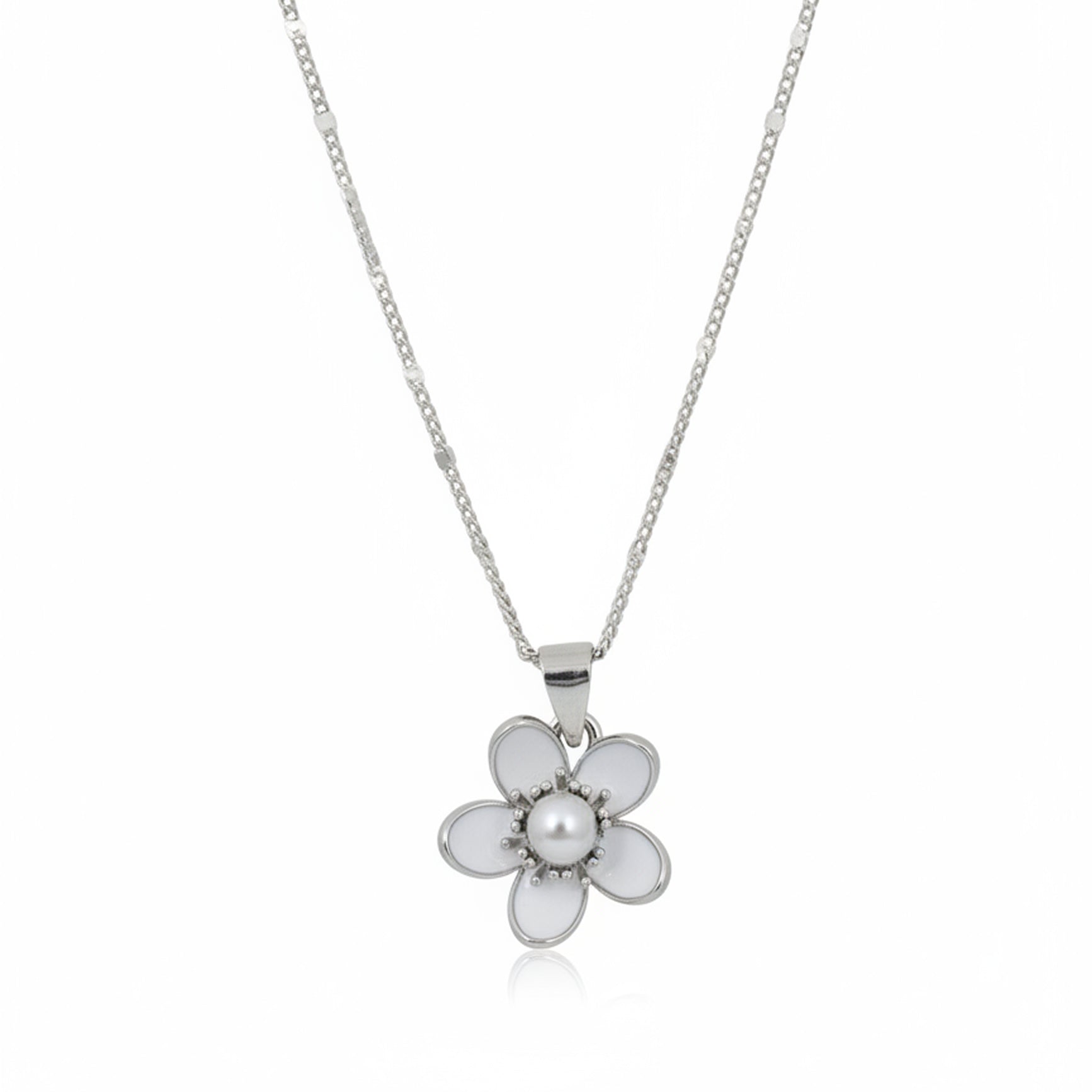 Trisha Pearl Flower Silver Pendant Necklace Chain For Women