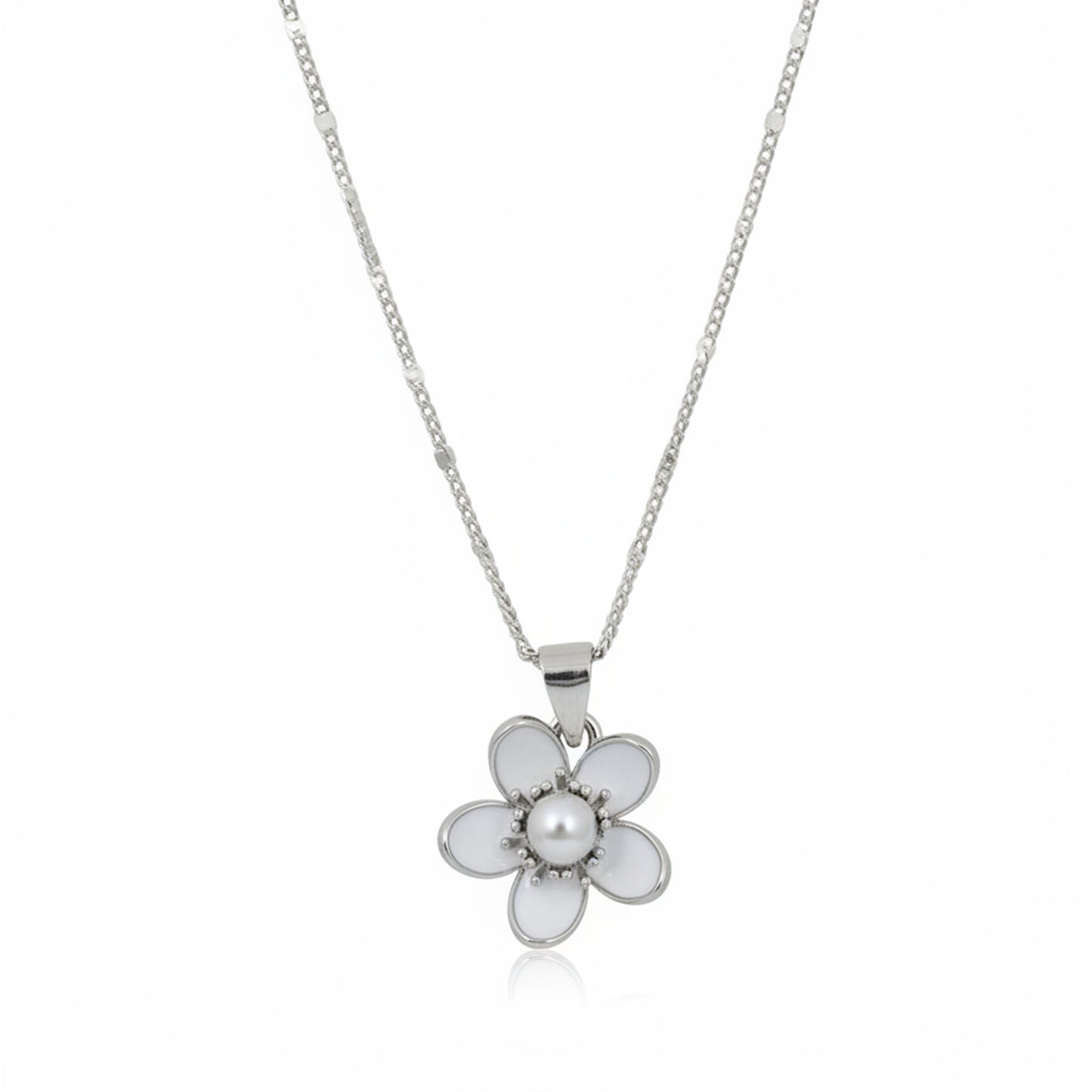 Trisha Pearl Flower Silver Pendant Necklace Chain For Women