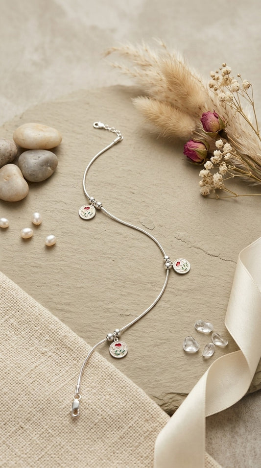 Blossom Whisper Silver Anklet