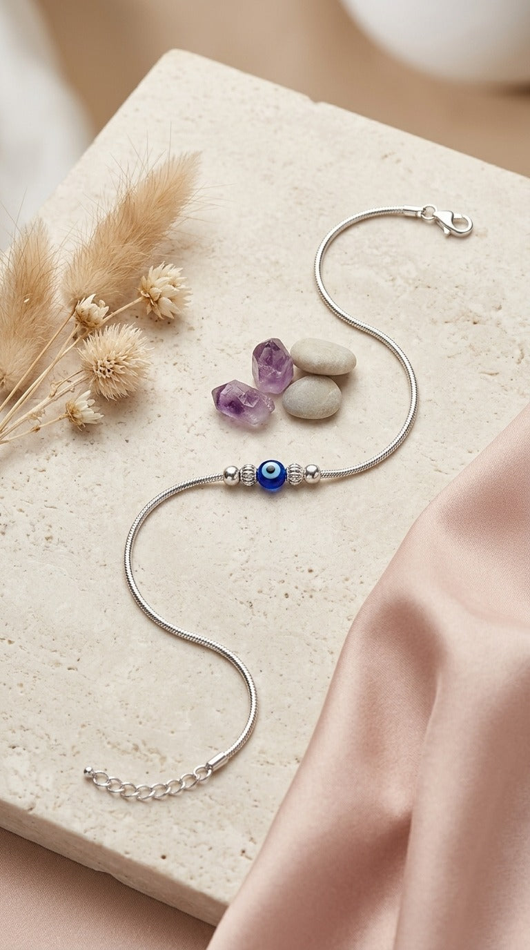 Evil Eye Serenity Silver Anklet