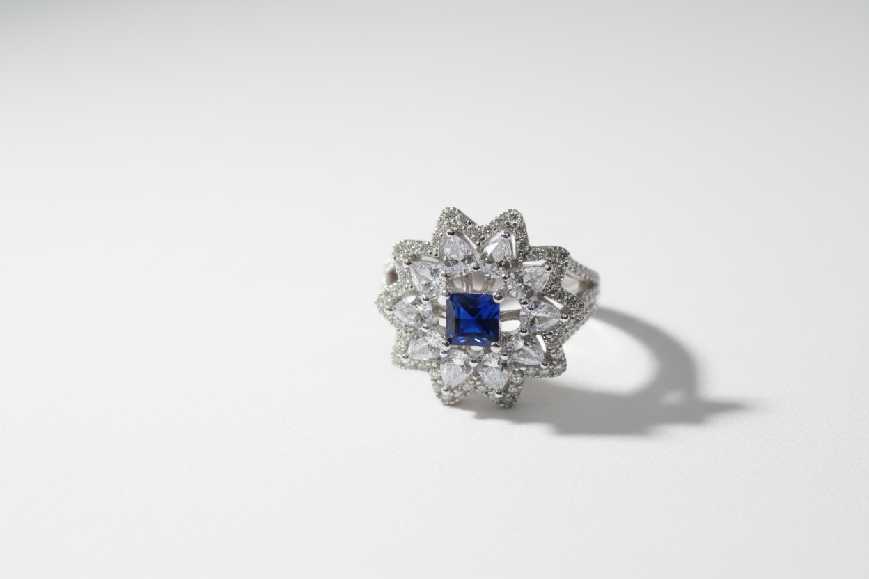 Silver Sapphire Bloom Ring