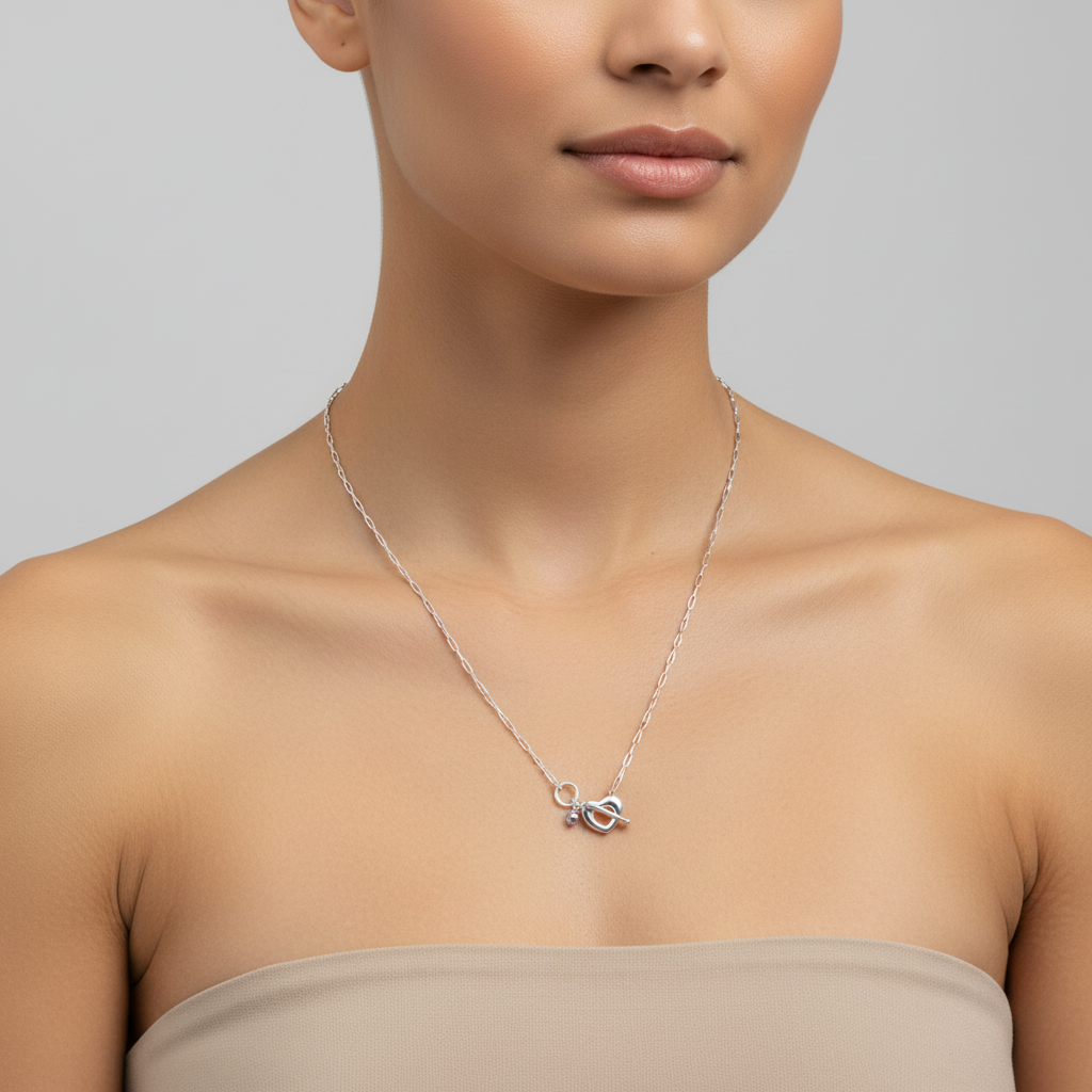 Dilrooh Silver Heart Link Necklace