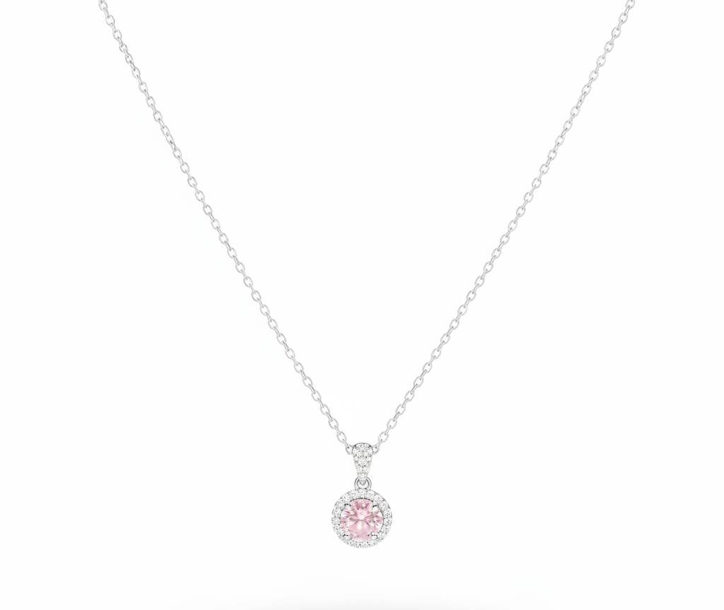 Gulika 925 Sterling Silver Pink Zircon Halo Necklace