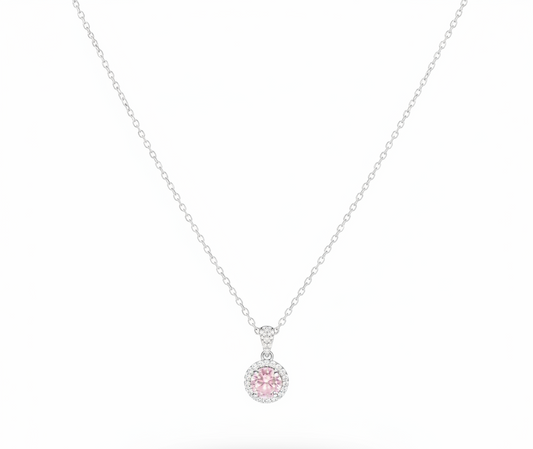 Gulika 925 Sterling Silver Pink Zircon Halo Necklace