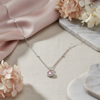 Gulika 925 Sterling Silver Pink Zircon Halo Necklace