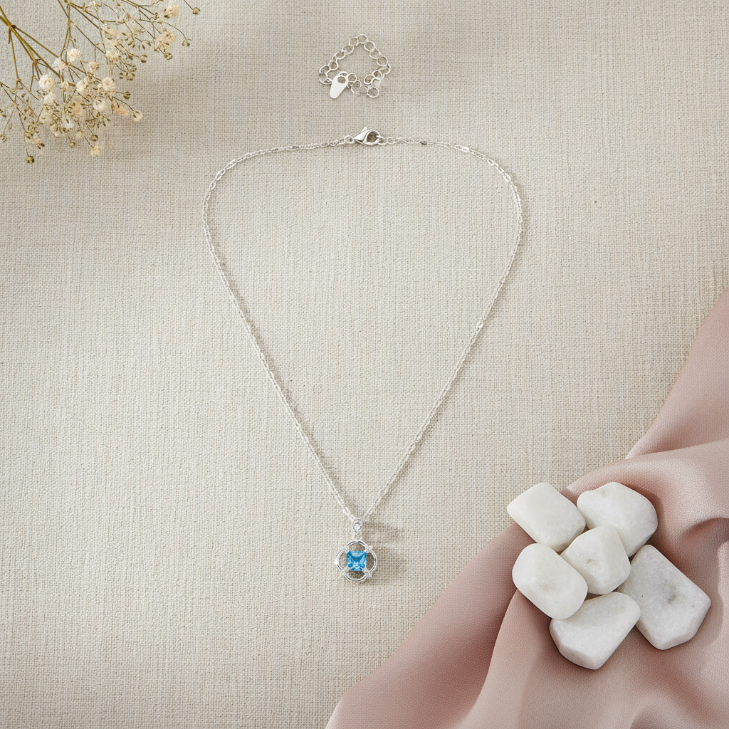 Neelara 925 Sterling Silver Blue Topaz Pendant Necklace
