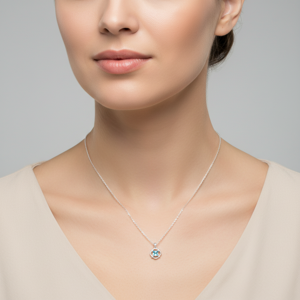 Neelara 925 Sterling Silver Blue Topaz Pendant Necklace