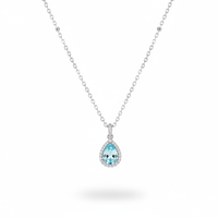 Aarunya 925 Sterling Silver Blue Topaz Teardrop Pendant Necklace